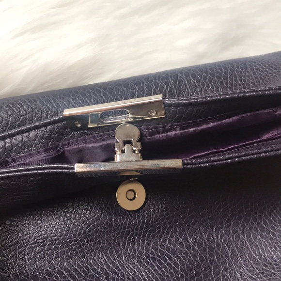 Purple Faux Leather Purple Flap Clutch - Picture 3 of 7
